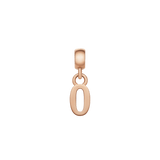 Rose gold number 0 charm with a smooth, polished surface and minimalist design, featuring an adjustable clasp for easy personalisation of bracelets or necklaces.