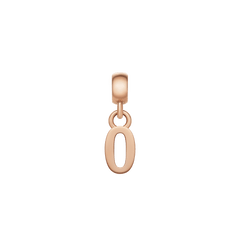 Rose gold number 0 charm with a smooth, polished surface and minimalist design, featuring an adjustable clasp for easy personalisation of bracelets or necklaces.