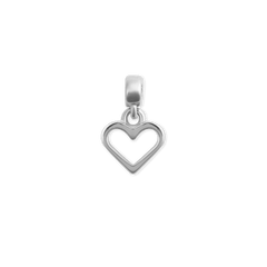 Sterling silver open heart charm pendant with a polished finish and minimalist design, featuring an adjustable clasp for bracelets or necklaces.