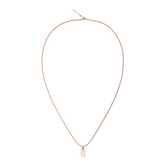 Slim rose gold necklace featuring an oval mother of pearl charm with a subtle iridescent finish, designed for an elegant and minimalist jewellery look.