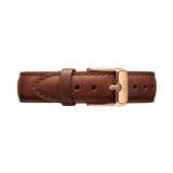 St Mawes Strap Rose Gold featuring smooth light brown genuine leather with fine stitching and a polished rose gold buckle, designed for classic watches.