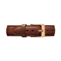 St Mawes Strap Rose Gold featuring smooth light brown genuine leather with fine stitching and a polished rose gold buckle, designed for classic watches.
