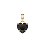 Gold-plated charm featuring a faceted, heart-shaped black cubic zirconia set in a claw setting, designed to slide onto bracelets or necklaces for a sophisticated, modern accent.