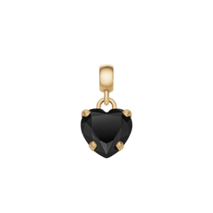 Gold-plated charm featuring a faceted, heart-shaped black cubic zirconia set in a claw setting, designed to slide onto bracelets or necklaces for a sophisticated, modern accent.