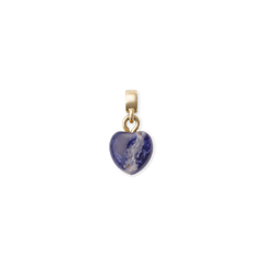 Heart-shaped blue spot stone charm with natural veining, set in gold PVD-plated stainless steel, designed for attaching to bracelets or necklaces.