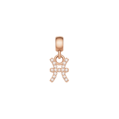 Pisces zodiac charm in rose gold stainless steel, detailed with sparkling cubic zirconia crystals in a refined, petite style.