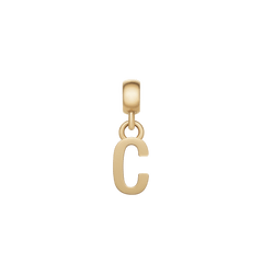 Gold letter C charm with a smooth, polished finish and petite design, featuring an adjustable clasp for easy attachment to bracelets or necklaces.