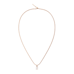 Mother of Pearl Octagon Rose Gold Charm hanging from a fine rose gold necklace, showcasing a geometric mother of pearl pendant with a minimalist, elegant design.