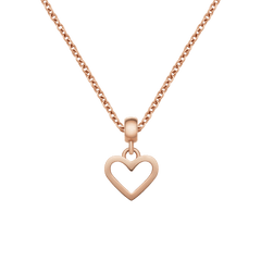 Rose gold Heart Contour Charm with an open heart design, shown hanging from a matching rose gold chain for a minimalist and elegant jewellery look.