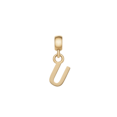 Gold letter “U” charm with a polished finish, crafted from stainless steel and PVD gold plating, featuring an adjustable clasp and minimalist design ideal for personalising bracelets or necklaces.