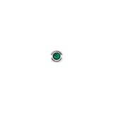 Sterling silver May charm featuring a vivid emerald green crystal set in a polished circular surround.