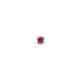 Sterling silver July Charm featuring a vivid 4mm red crystal in a polished, circular setting, designed to resemble a ruby birthstone for elegant bracelets or necklaces.