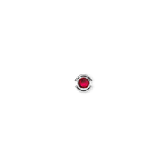 Sterling silver July Charm featuring a vivid 4mm red crystal in a polished, circular setting, designed to resemble a ruby birthstone for elegant bracelets or necklaces.
