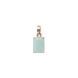 Rectangular octagon-cut amazonite charm in a polished gold-tone setting, featuring a delicate blue-green stone with subtle natural veining and a gold bail for easy attachment to necklaces or bracelets.