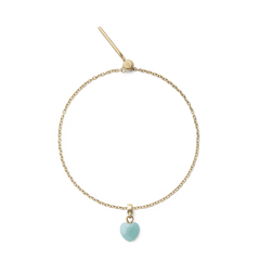 Gold chain bracelet featuring a dainty heart-shaped amazonite charm in soft blue-green, set in a gold-toned mount for a refined and elegant finish.
