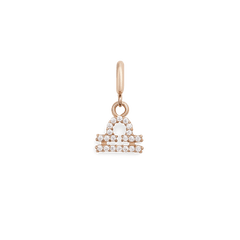 Libra zodiac watch charm in rose gold, featuring the Libra symbol adorned with sparkling cubic zirconia crystals on a polished stainless steel base for a refined, elegant finish.