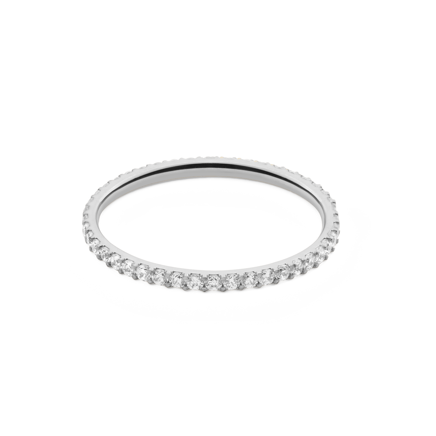 Mirelle Eternity Ring Silver 1.4 mm featuring a slim band of polished stainless steel, set with a continuous row of white cubic zirconia crystals for a refined, sparkling finish.