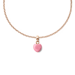 Rose gold necklace featuring a pink rhodonite heart charm with natural veining, highlighting its elegant and minimalist design.