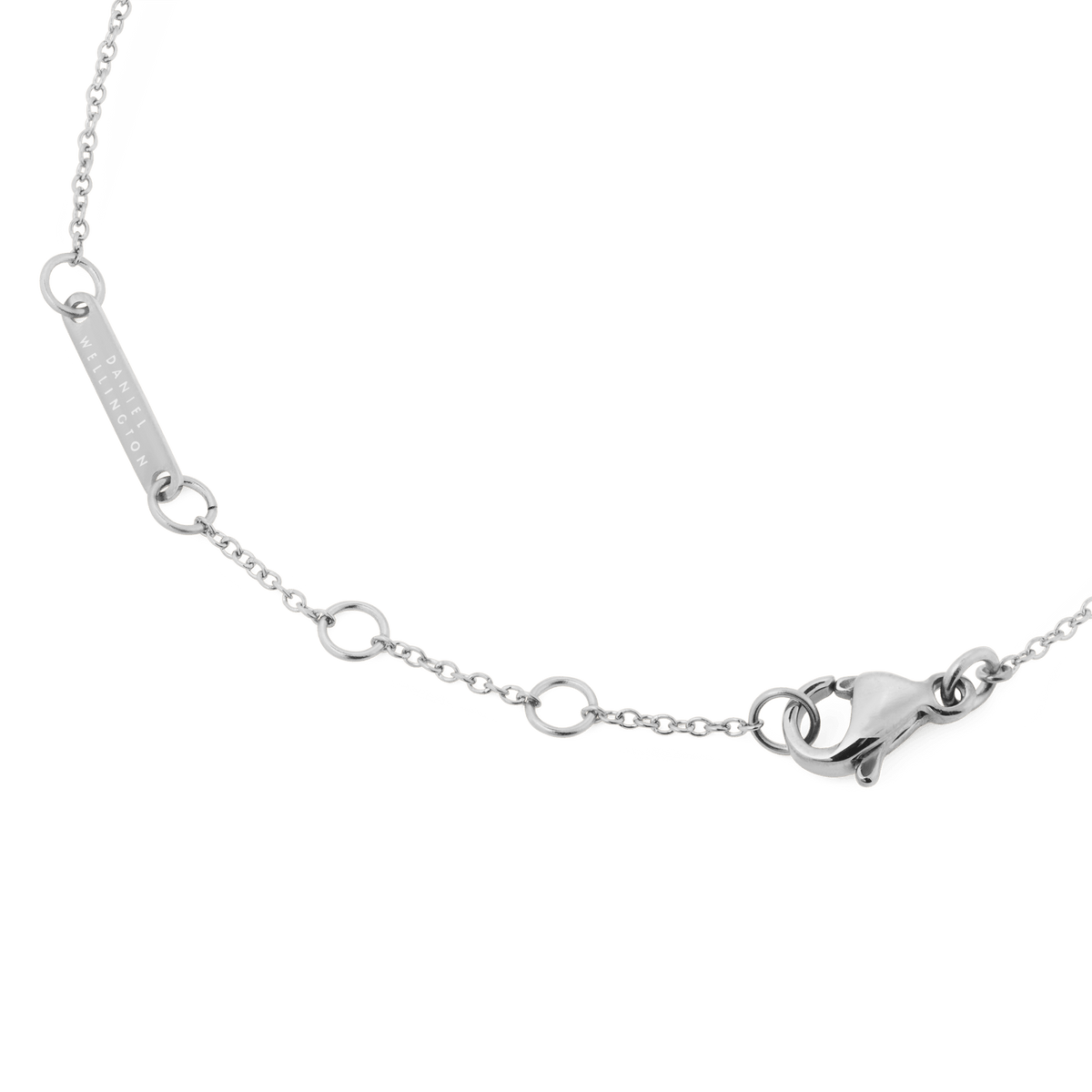 Detail of the Mirelle Star Bracelet Silver showing the adjustable silver chain with multiple loops, a secure lobster clasp, and a subtle Daniel Wellington logo tag.