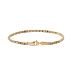 Slim gold mesh bracelet with a lobster clasp, crafted from stainless steel and finished with a polished PVD gold plating.