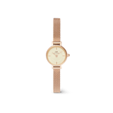 Petite Mini Champagne Melrose watch with a champagne dial and slim rose gold mesh strap, designed for small wrists.