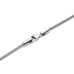 Detail of the Tide Mesh Necklace Silver 1.8 showing the polished silver lobster clasp and fine mesh chain, crafted from durable 316L stainless steel for a sleek, modern finish.
