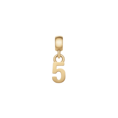 Gold number 5 charm with a refined, polished finish and minimalist silhouette, crafted from stainless steel with PVD gold plating for customising bracelets or necklaces.