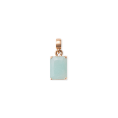 Octagonal amazonite charm in a soft green-blue shade, set in polished rose gold-plated stainless steel with a secure bail, highlighting its modern and elegant design.