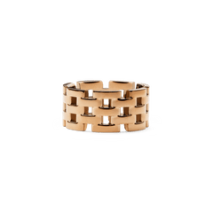 5-Link Ring Rose Gold featuring a wide, polished band with a distinctive openwork link pattern and a contemporary rose gold finish.