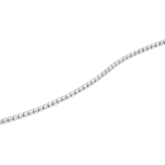 Close-up of Classic Tennis Necklace Silver with individually set sparkling crystals in a polished silver chain.