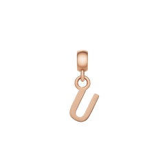 Rose gold letter "U" charm with a minimalist design, crafted from stainless steel and finished with a polished rose gold plating, ideal for customising bracelets or necklaces.
