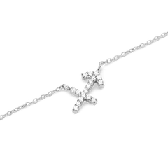 Close-up of the Crystal Zodiac Chain Necklace Silver featuring a Sagittarius pendant adorned with sparkling hand-set crystals on a fine silver chain.