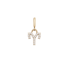 Aries zodiac watch charm in gold-plated stainless steel, featuring the Aries symbol set with sparkling cubic zirconia crystals and a polished gold loop for easy attachment to a watch strap.