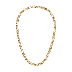Chunky gold Cuban chain necklace with polished links and a lobster clasp, crafted from stainless steel with a rich gold finish.