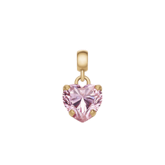Heart-shaped charm featuring a sparkling pink cubic zirconia crystal in a gold-plated stainless steel claw setting, designed for bracelets or necklaces. The delicate rose gold finish and anti-slip silicone lining offer both elegance and secure wear.