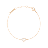 Delicate rose gold bracelet featuring an open heart charm set with white cubic zirconia crystals, crafted from slim 316L stainless steel with an adjustable chain for a tailored fit.