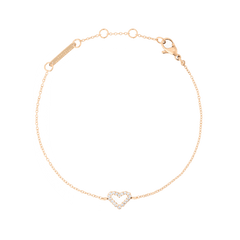 Delicate rose gold bracelet featuring an open heart charm set with white cubic zirconia crystals, crafted from slim 316L stainless steel with an adjustable chain for a tailored fit.