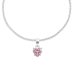 Sterling silver necklace featuring a heart-shaped pink crystal charm in a claw setting, designed for a delicate and elegant look.