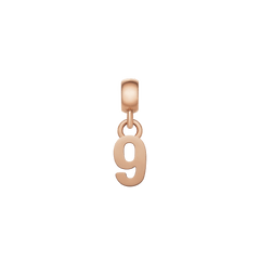 Rose gold number 9 charm with a polished, minimalist design and an adjustable clasp, ideal for customising bracelets or necklaces.