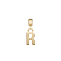 Gold letter R charm with a polished, minimalist finish and an adjustable clasp, perfect for personalising bracelets or necklaces with a subtle, elegant detail.