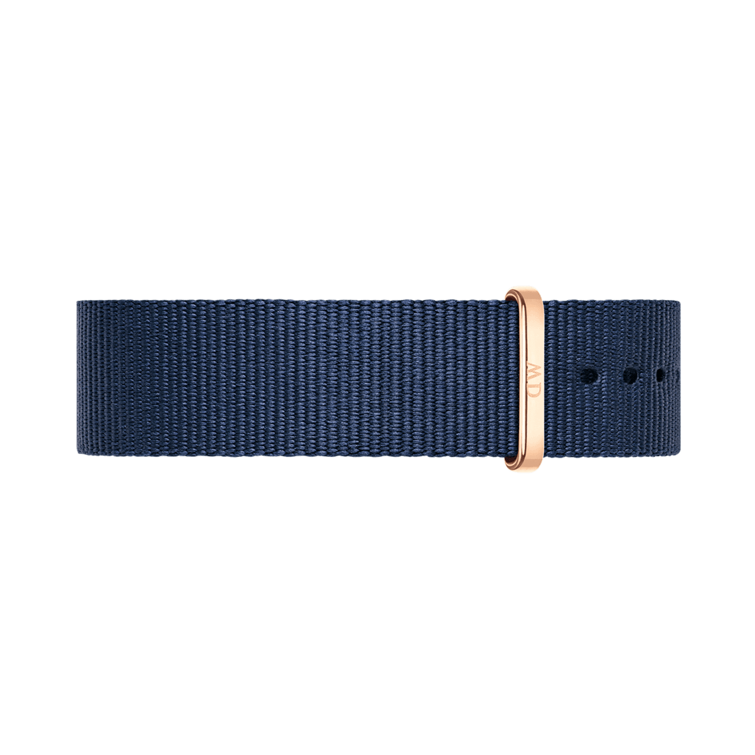 Deep midnight blue polyester NATO watch strap with a sleek rose gold buckle and keeper, designed for Daniel Wellington watches.