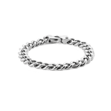 Polished silver Cuban chain bracelet with rounded links and a secure lobster clasp, crafted from 316L stainless steel for a bold yet refined look.