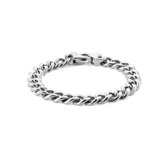 Polished silver Cuban chain bracelet with rounded links and a secure lobster clasp, crafted from 316L stainless steel for a bold yet refined look.