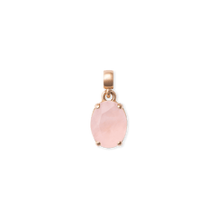 Rose gold charm with oval rose quartz gemstone, minimalist design, perfect for bracelets or necklaces.