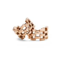 Pair of rose gold 5-link earrings featuring a geometric openwork design inspired by watch straps, crafted from polished stainless steel.