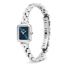 Quadro Mini Arch 3-link Arctic Sunray Silver women’s watch with a rectangular stainless steel case, deep blue sunray dial, and an open three-link bracelet featuring a button-less butterfly clasp.