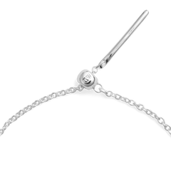 Close-up of the Charms Chain Necklace in S925 sterling silver, highlighting the adjustable sliding clasp with discreet DW engraving and delicate oval links.