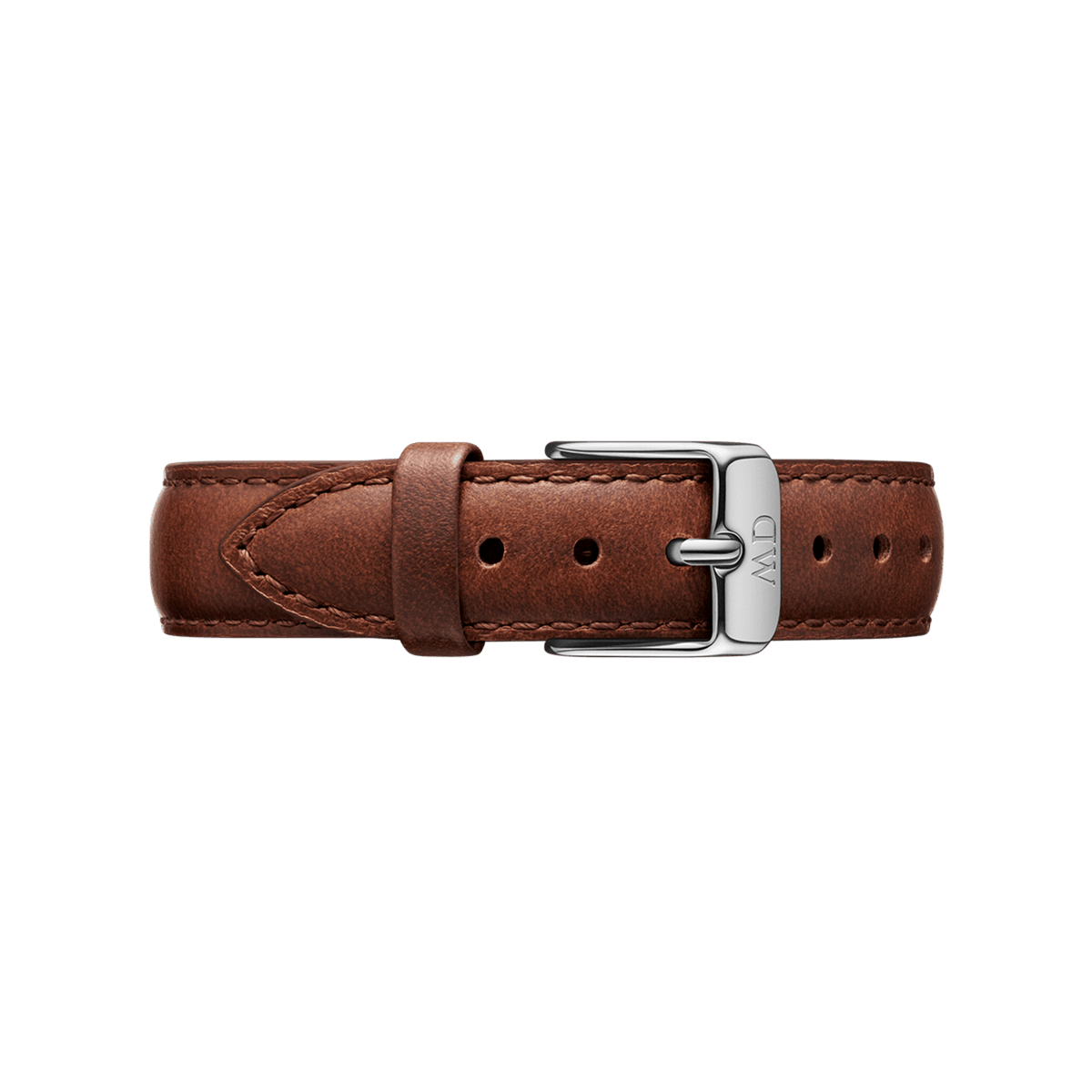 Daniel Wellington St Mawes Strap Silver in rich brown leather with precise stitching and a polished silver buckle, suitable for both men’s and women’s watches.