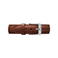Daniel Wellington St Mawes Strap Silver in rich brown leather with precise stitching and a polished silver buckle, suitable for both men’s and women’s watches.