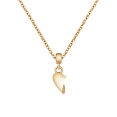 Gold split heart charm with an organic wave design, shown on a matching gold chain necklace.
